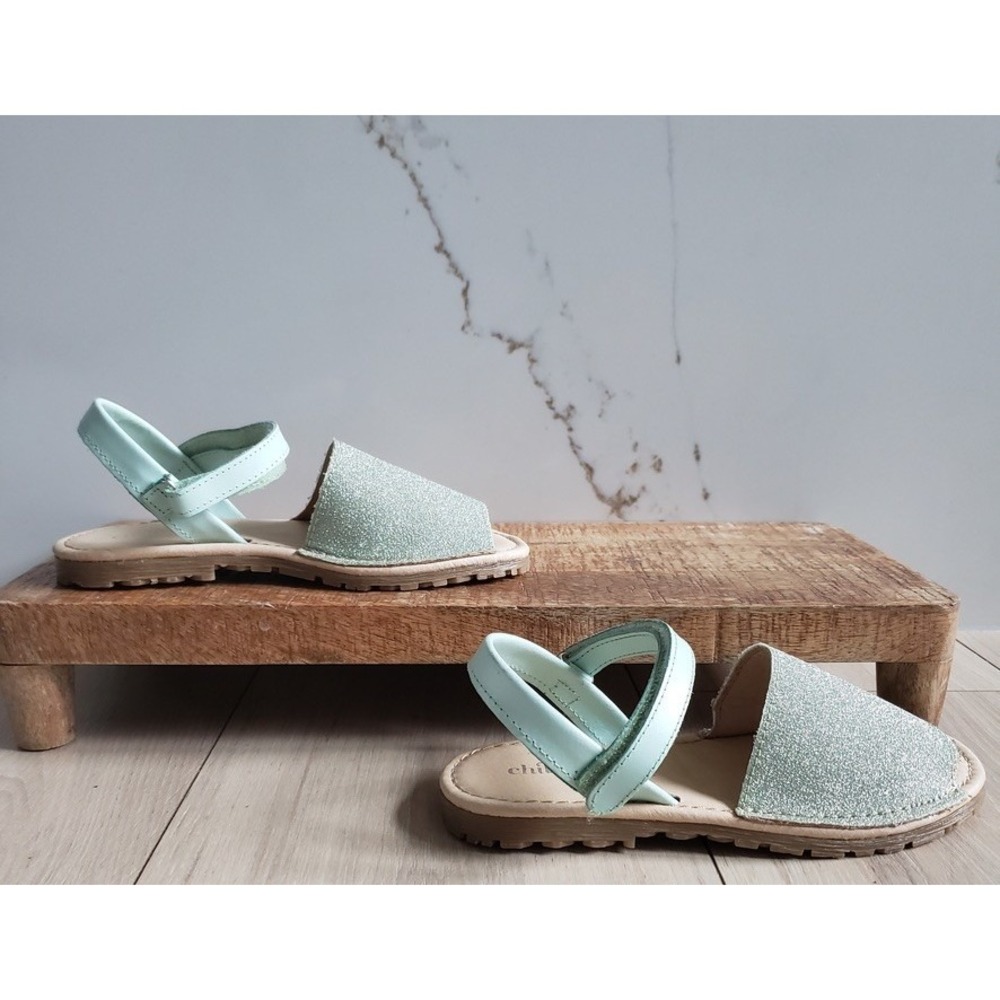 Childrenchic Leather Sandals Lily Girls 32 Mint Green Glitter Made in‎ Spain NWT